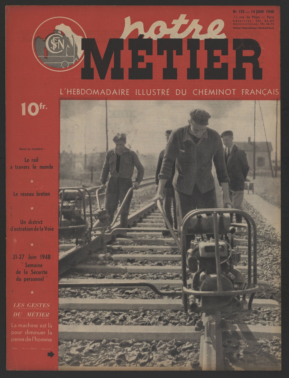Couverture du magazine « Notre métier », n°155, 14 juin 1948, bibliothèque d’Henri Petiet, ANMT, 1993 14 27.
