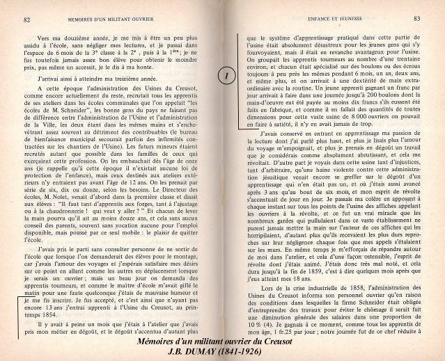 Extrait de : « Mémoires d’un militant ouvrier du Creusot » Presses Universitaires de Grenoble 1976.
