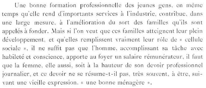 Extrait de : Les Établissements Schneider. Économie Sociale. 1912. Page 68 : Les écoles ménagères.