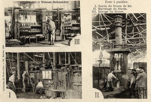 Les 3 étapes du puddlage – Le Creusot – 1905 mini.