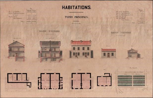 Plans de maisons d’ouvriers extraits de l’Atlas : Exposition universelle 1867, œuvres sociales.