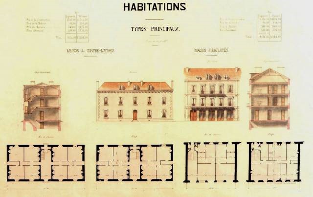 Plans de maisons d’employés extraits de l’Atlas : Exposition universelle 1867, œuvres sociales