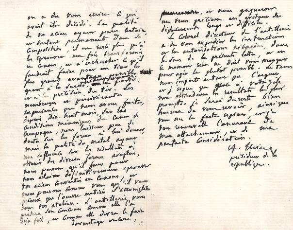Lettre d’Adolphe Thiers à Eugène Schneider du 23 février 1873.
