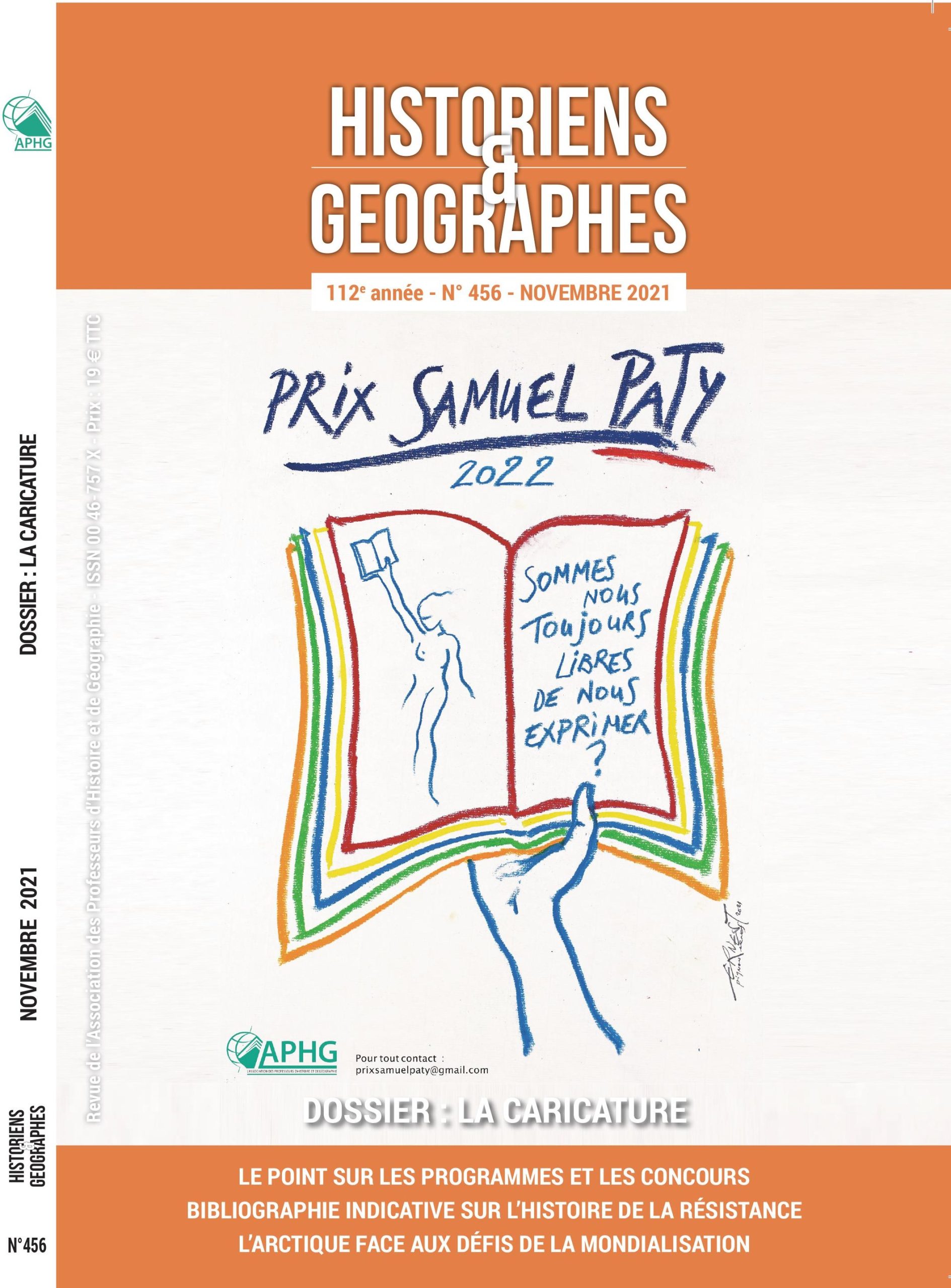 Photo de couverture : Affiche originale du Prix Samuel Paty initié par l’APHG – année scolaire 2021-2022. © Ernest Pignon-Ernest – tous droits réservés.