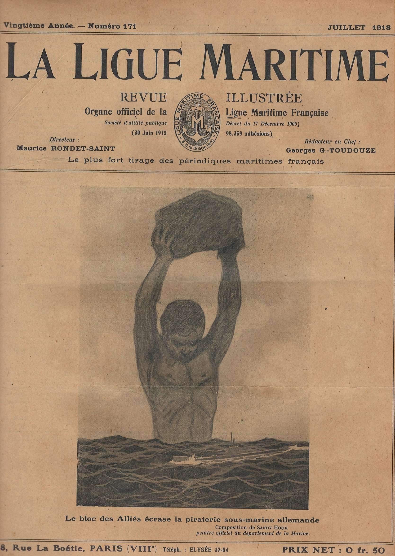 6 - Illustration de propagande de la Ligue maritime française pour célébrer la lutte anti-sous-marine par les armées alliées (La Ligue Maritime, juillet 1918)