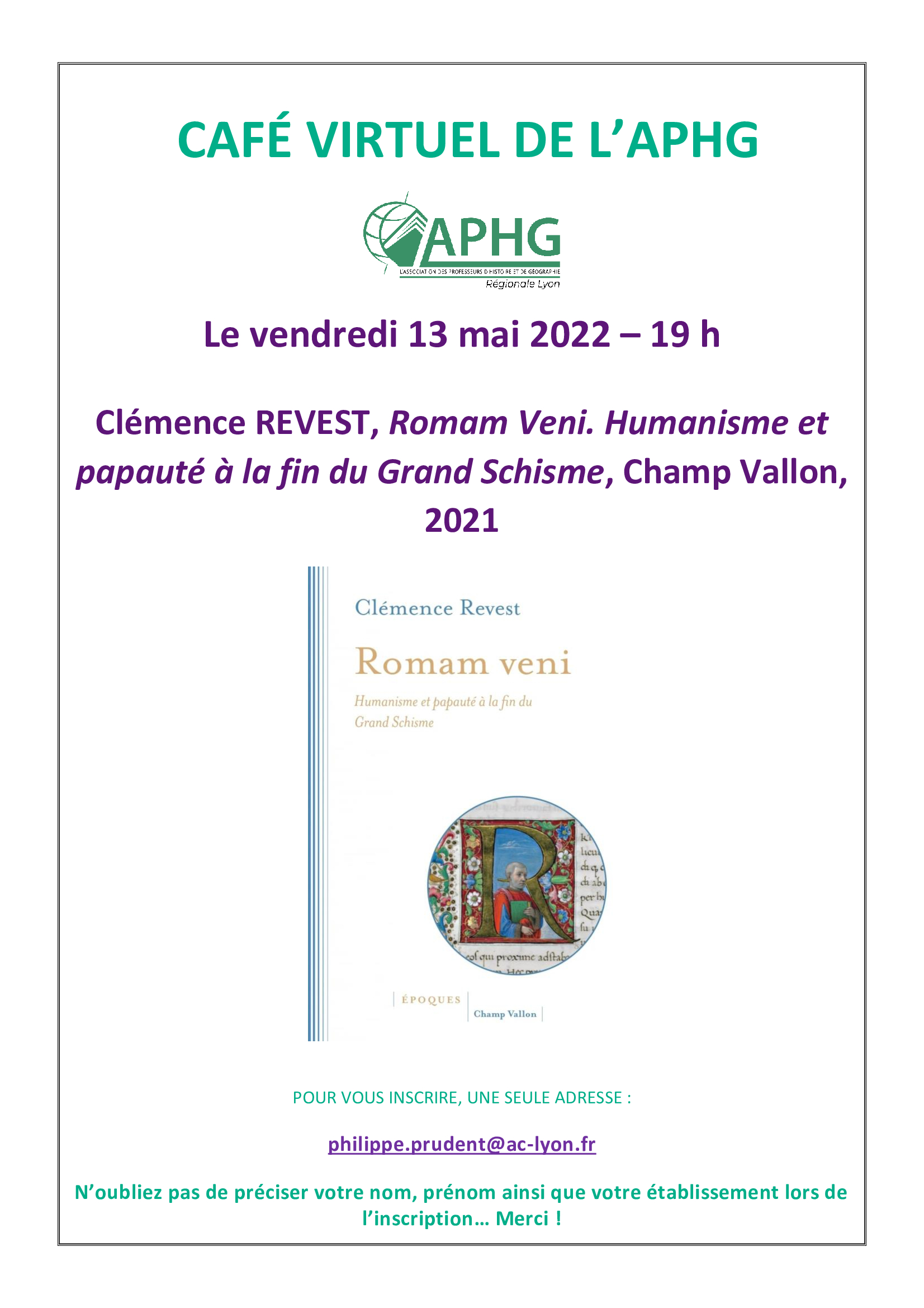 Café virtuel avec Clémence Revest pour Romam Veni - APHG