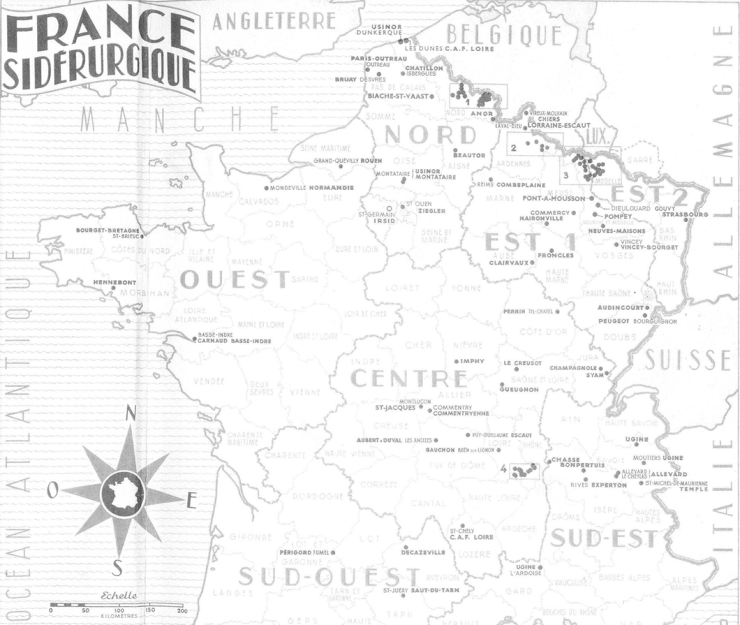 Carte de la France sidérurgique en 1966